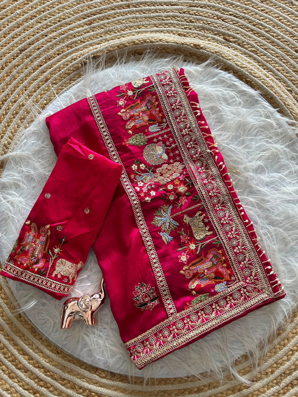 Glamorous Party Wear Pure Vichitra Silk Embroidery n Butta Work Lace Border Designer Saree For Women