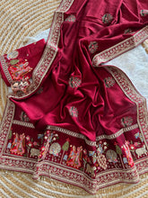 Load image into Gallery viewer, Glamorous Party Wear Pure Vichitra Silk Embroidery n Butta Work Lace Border Designer Saree For Women
