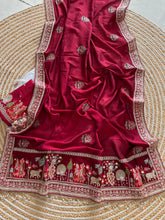 Load image into Gallery viewer, Glamorous Party Wear Pure Vichitra Silk Embroidery n Butta Work Lace Border Designer Saree For Women
