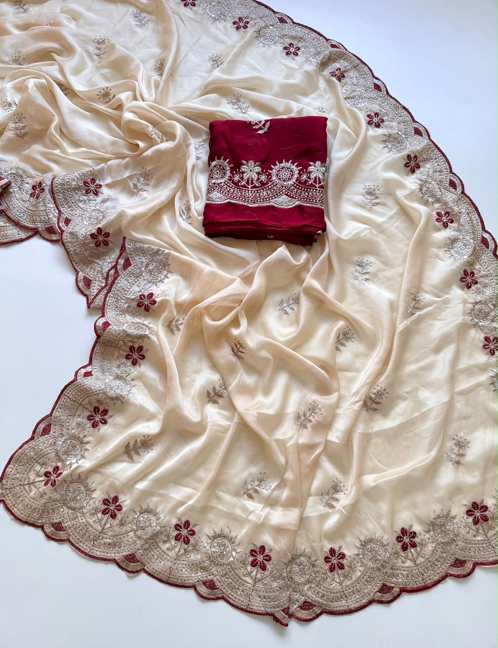 Glorious Festive Wear Rangoli Silk Embroidery Work Fancy Saree With Contrast Blouse Piece