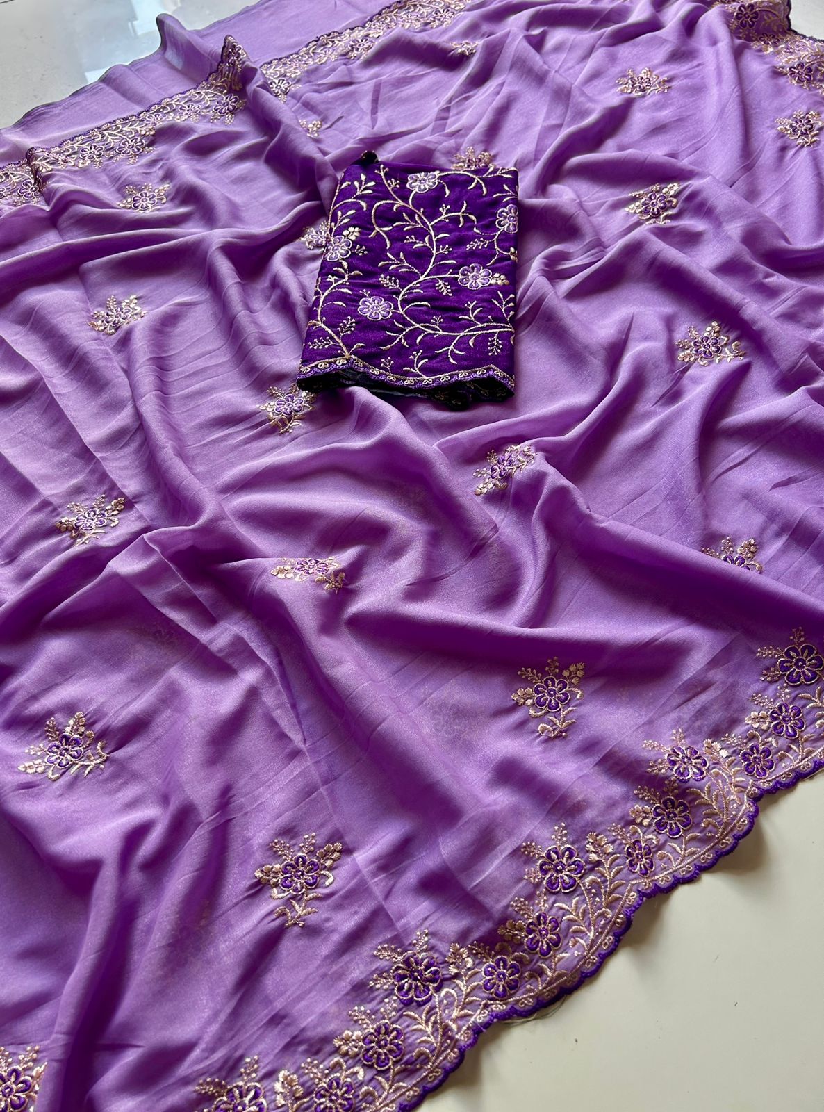 Adoring Wedding Wear Silk Embroidery n Sequence Work Arco Border Fancy Saree With Blouse Piece