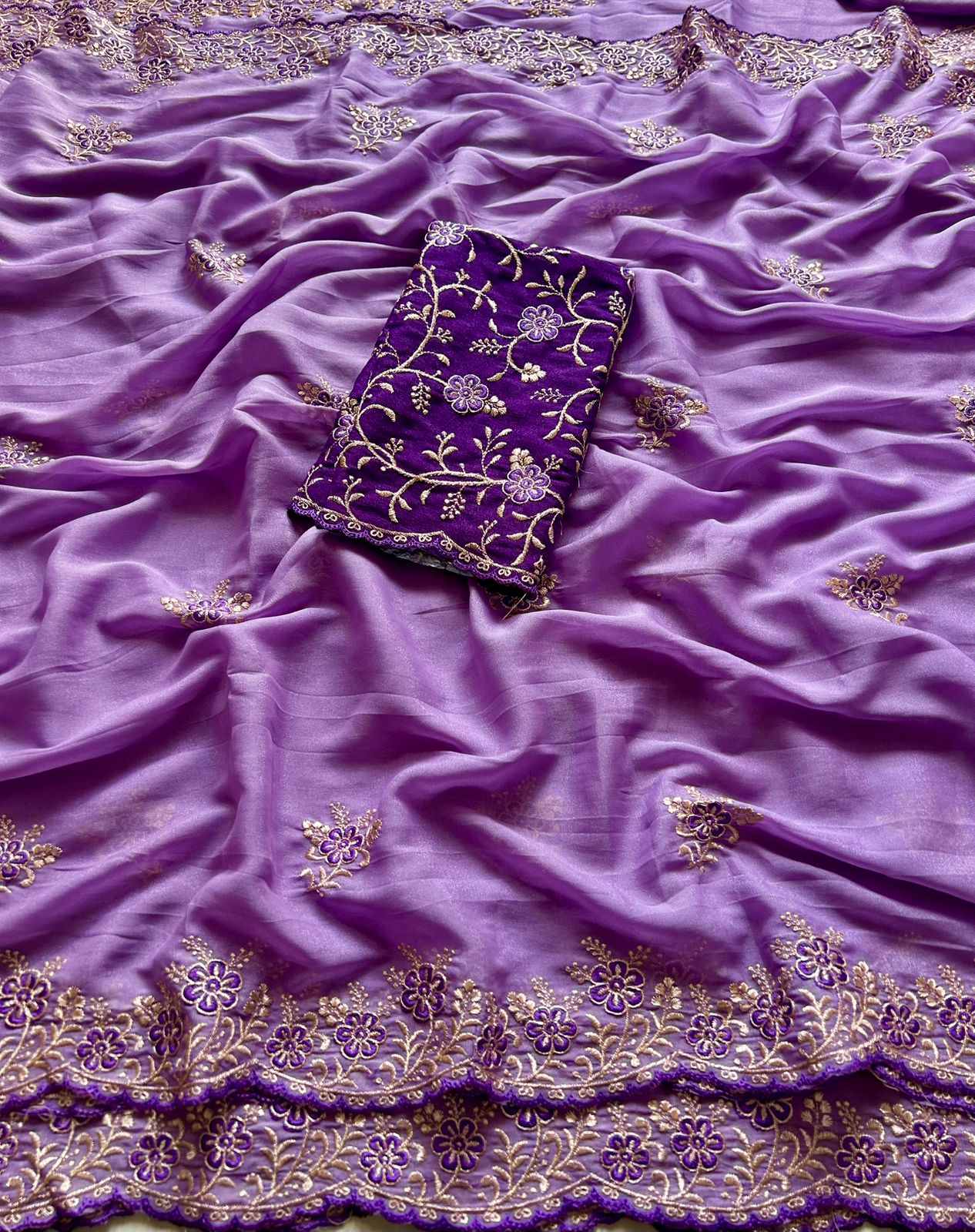 Adoring Wedding Wear Silk Embroidery n Sequence Work Arco Border Fancy Saree With Blouse Piece