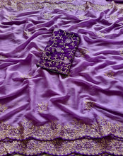 Load image into Gallery viewer, Adoring Wedding Wear Silk Embroidery n Sequence Work Arco Border Fancy Saree With Blouse Piece
