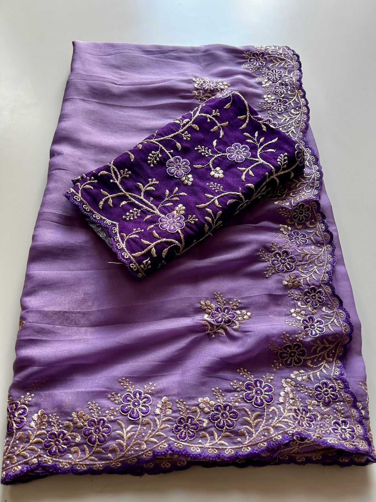 Adoring Wedding Wear Silk Embroidery n Sequence Work Arco Border Fancy Saree With Blouse Piece