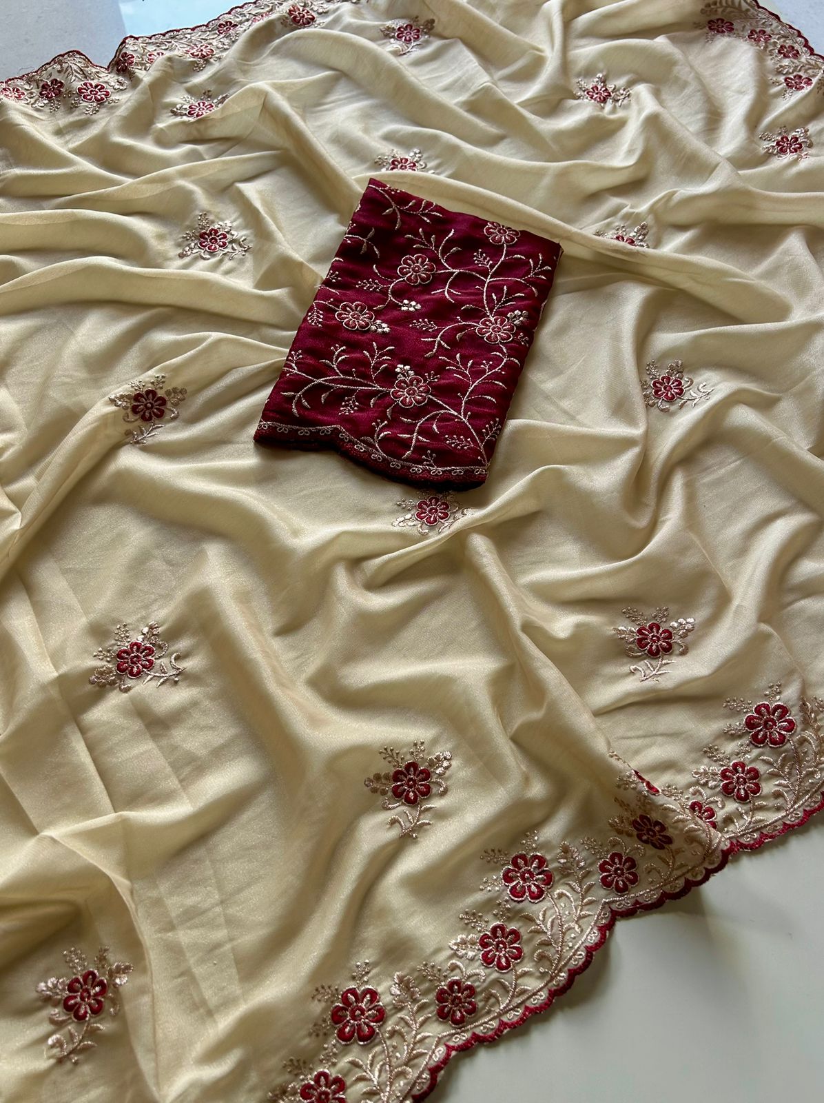 Adoring Wedding Wear Silk Embroidery n Sequence Work Arco Border Fancy Saree With Blouse Piece
