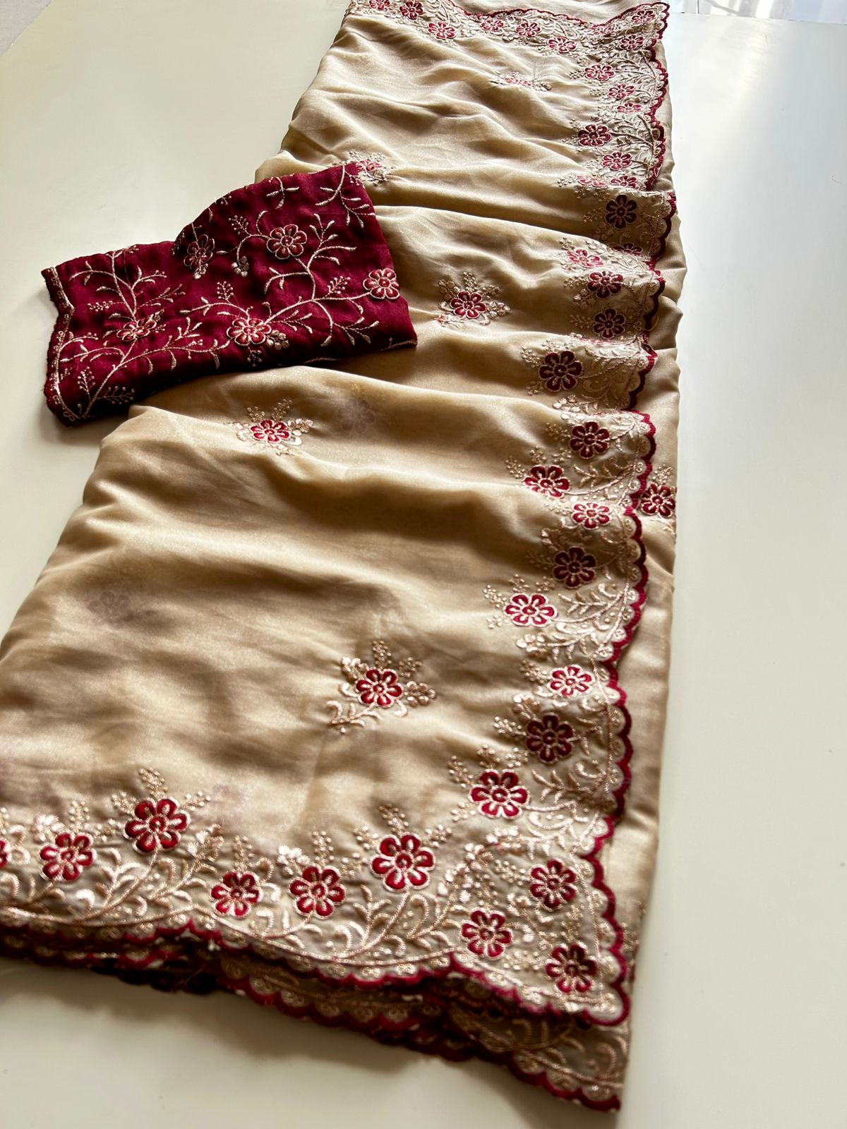 Adoring Wedding Wear Silk Embroidery n Sequence Work Arco Border Fancy Saree With Blouse Piece