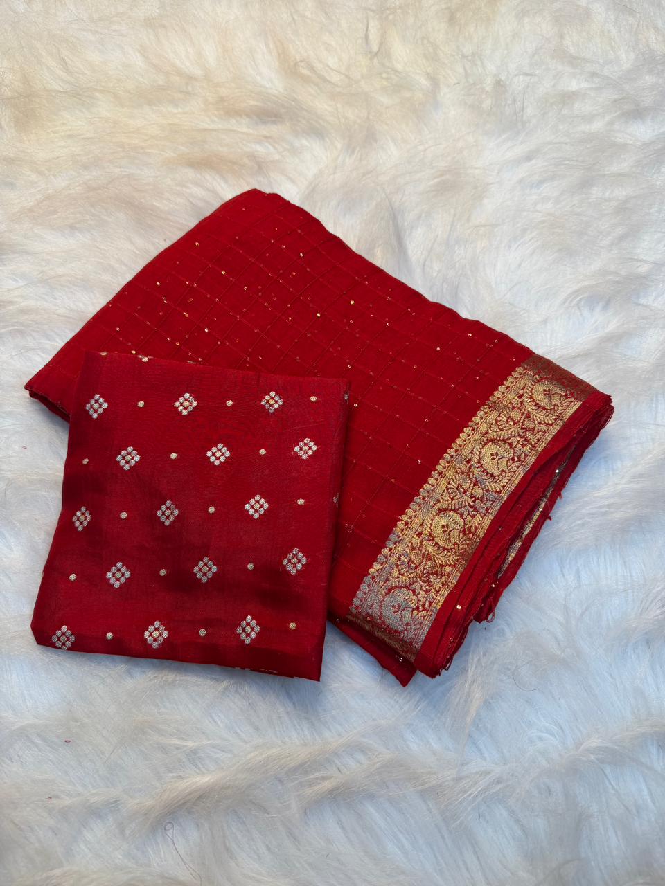 Captivating Festive Wear Viscose Georgette Jacquard Weaving Work Fancy Saree With Blouse Piece