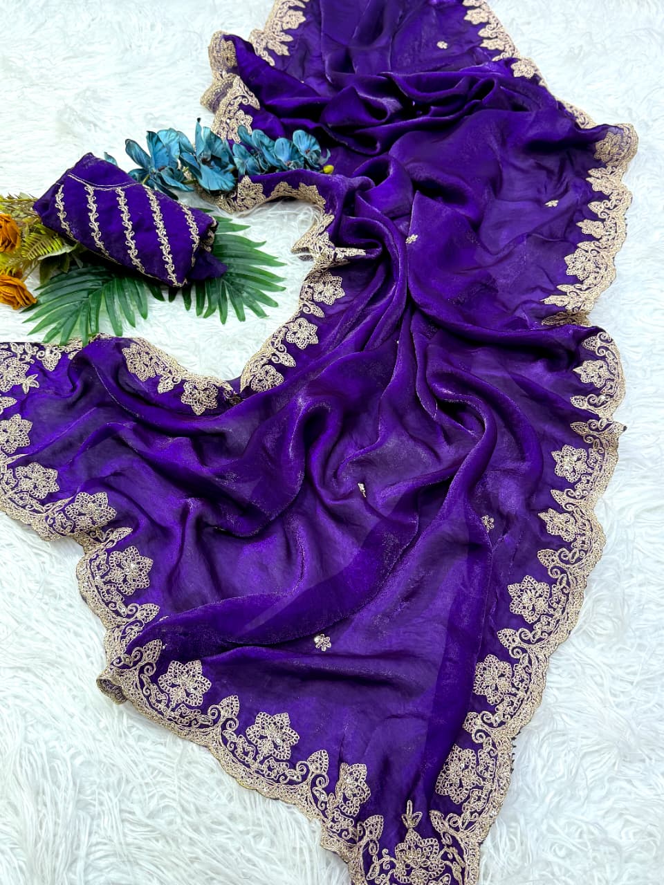 Stunning Wedding Wear Silk Sequence n Embroidery Work Rich Border Designer Saree For Ceremonial