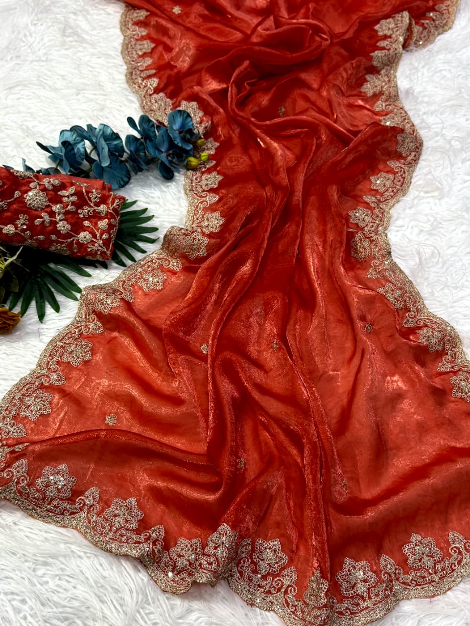 Stunning Wedding Wear Silk Sequence n Embroidery Work Rich Border Designer Saree For Ceremonial