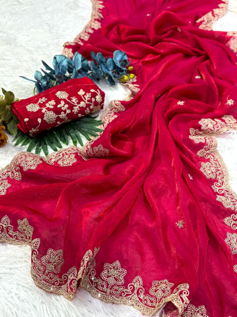 Stunning Wedding Wear Silk Sequence n Embroidery Work Rich Border Designer Saree For Ceremonial