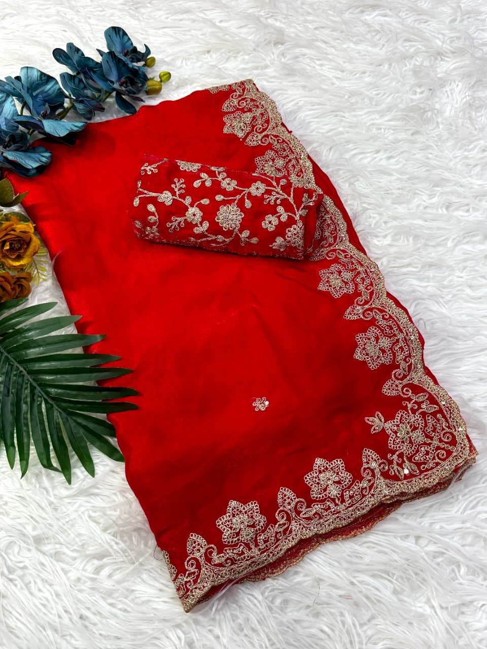 Stunning Wedding Wear Silk Sequence n Embroidery Work Rich Border Designer Saree For Ceremonial