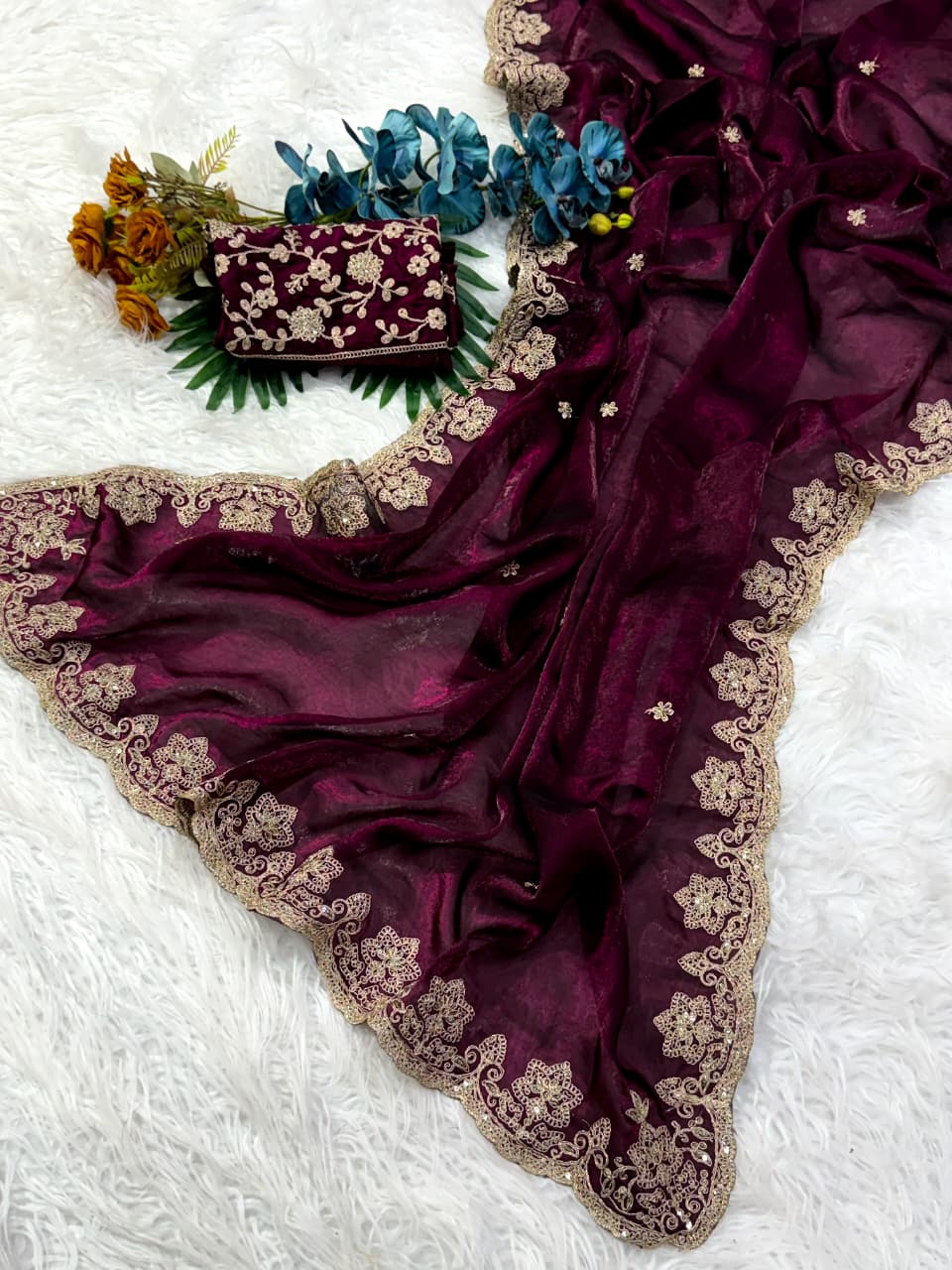 Stunning Wedding Wear Silk Sequence n Embroidery Work Rich Border Designer Saree For Ceremonial