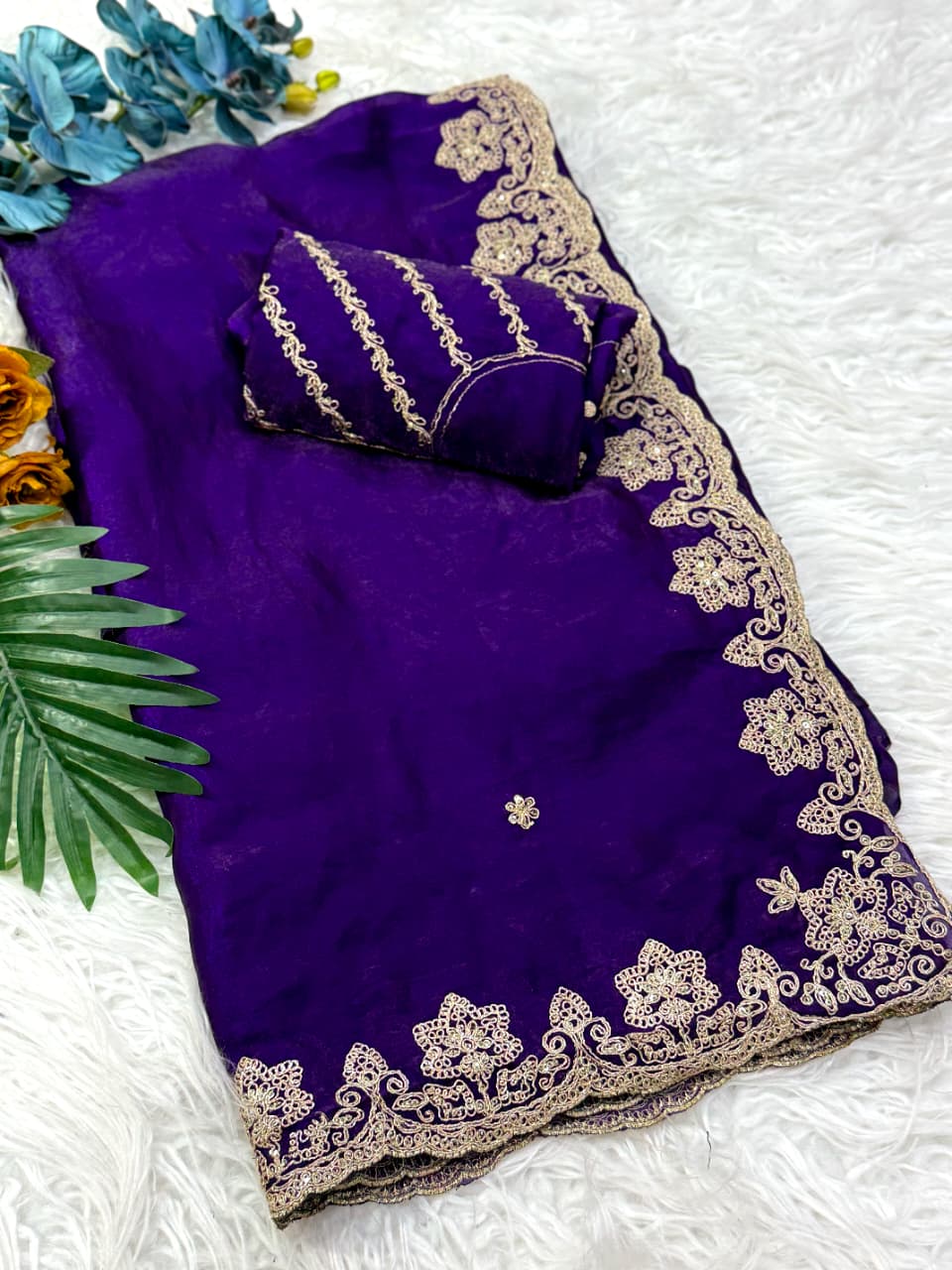 Stunning Wedding Wear Silk Sequence n Embroidery Work Rich Border Designer Saree For Ceremonial