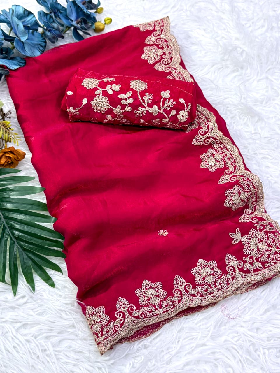 Stunning Wedding Wear Silk Sequence n Embroidery Work Rich Border Designer Saree For Ceremonial