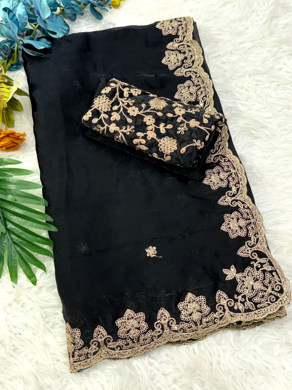 Stunning Wedding Wear Silk Sequence n Embroidery Work Rich Border Designer Saree For Ceremonial