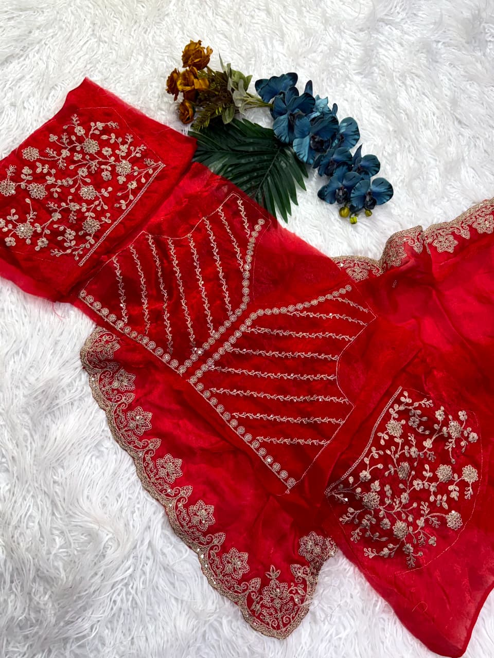 Stunning Wedding Wear Silk Sequence n Embroidery Work Rich Border Designer Saree For Ceremonial