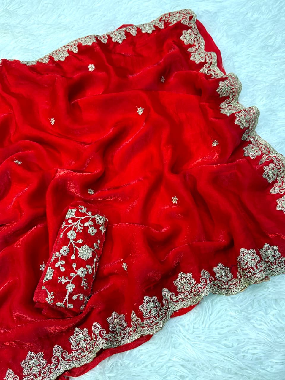 Stunning Wedding Wear Silk Sequence n Embroidery Work Rich Border Designer Saree For Ceremonial
