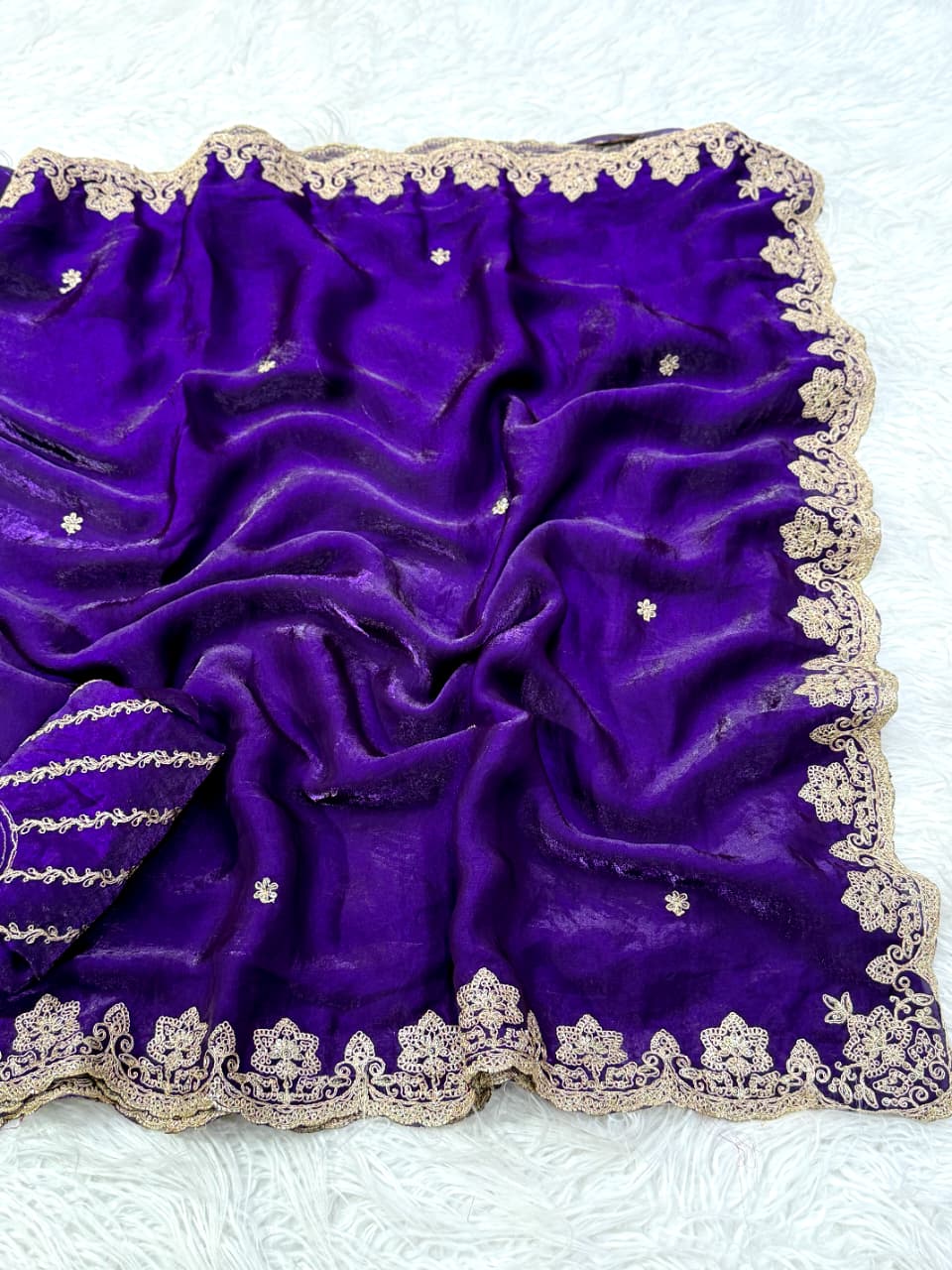 Stunning Wedding Wear Silk Sequence n Embroidery Work Rich Border Designer Saree For Ceremonial