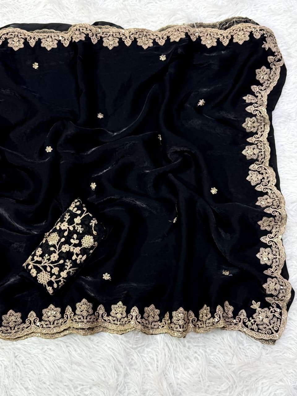 Stunning Wedding Wear Silk Sequence n Embroidery Work Rich Border Designer Saree For Ceremonial
