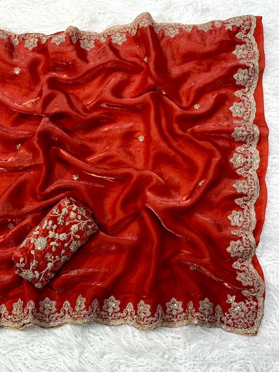Stunning Wedding Wear Silk Sequence n Embroidery Work Rich Border Designer Saree For Ceremonial