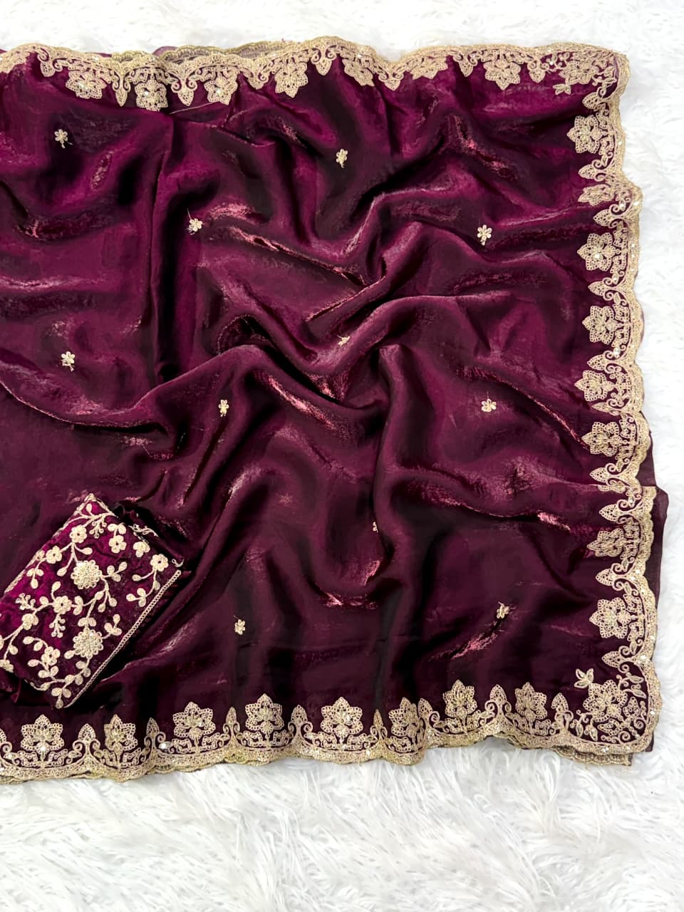 Stunning Wedding Wear Silk Sequence n Embroidery Work Rich Border Designer Saree For Ceremonial