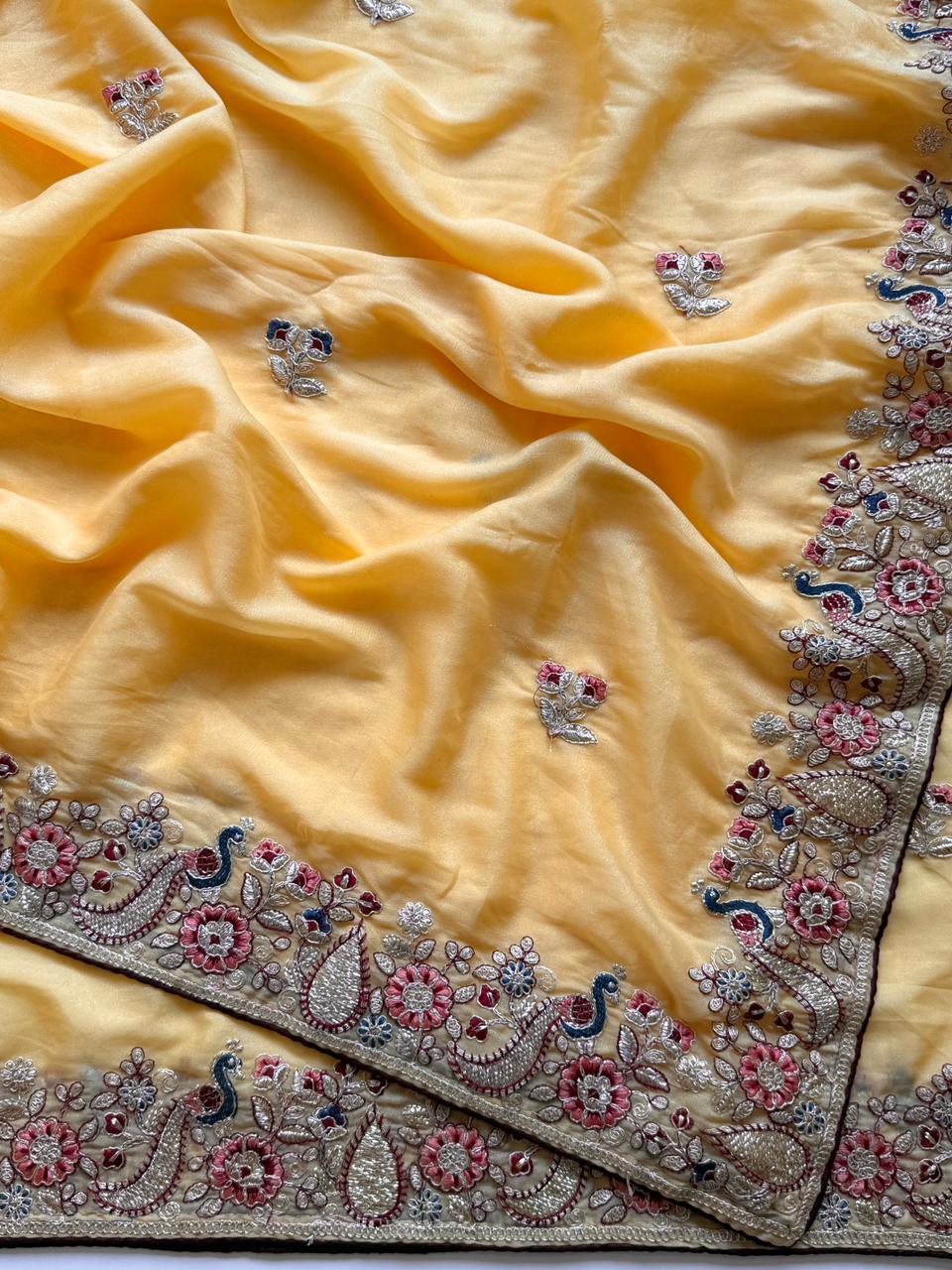 Scrupulous Festive Wear Georgette Heavy Embroidery Work Fancy Saree With Blouse Piece