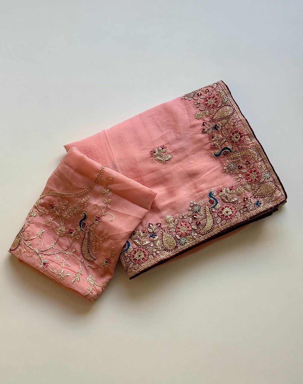 Scrupulous Festive Wear Georgette Heavy Embroidery Work Fancy Saree With Blouse Piece