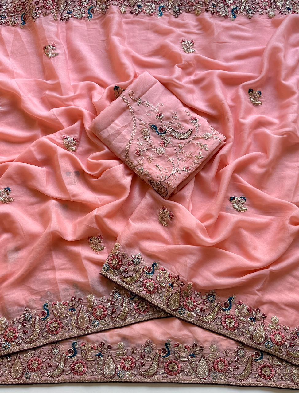 Scrupulous Festive Wear Georgette Heavy Embroidery Work Fancy Saree With Blouse Piece