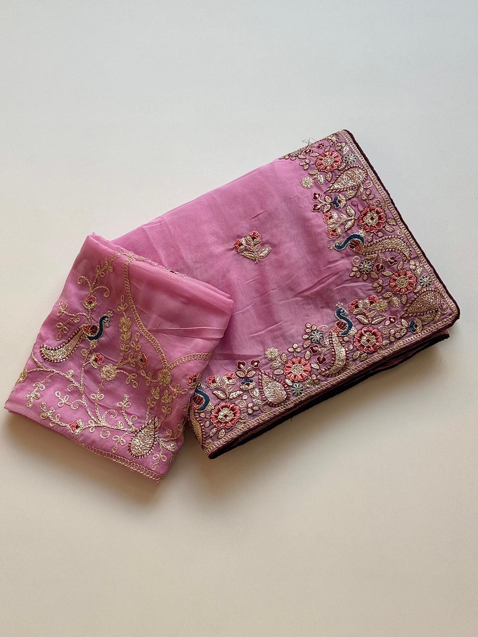 Scrupulous Festive Wear Georgette Heavy Embroidery Work Fancy Saree With Blouse Piece