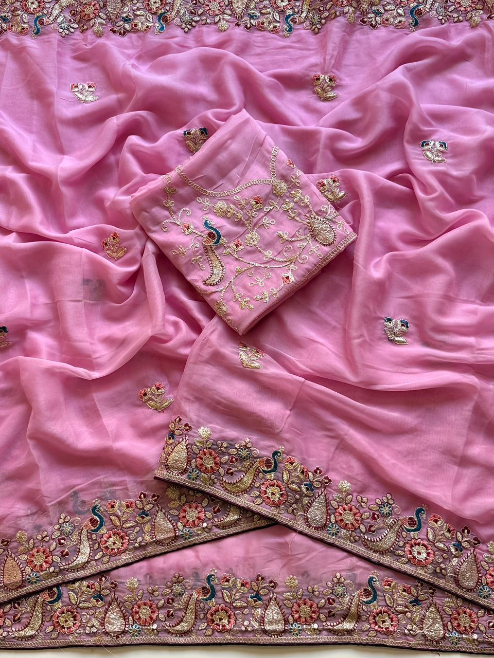 Scrupulous Festive Wear Georgette Heavy Embroidery Work Fancy Saree With Blouse Piece