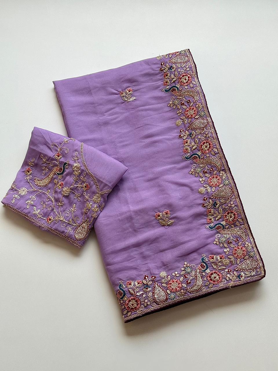 Scrupulous Festive Wear Georgette Heavy Embroidery Work Fancy Saree With Blouse Piece