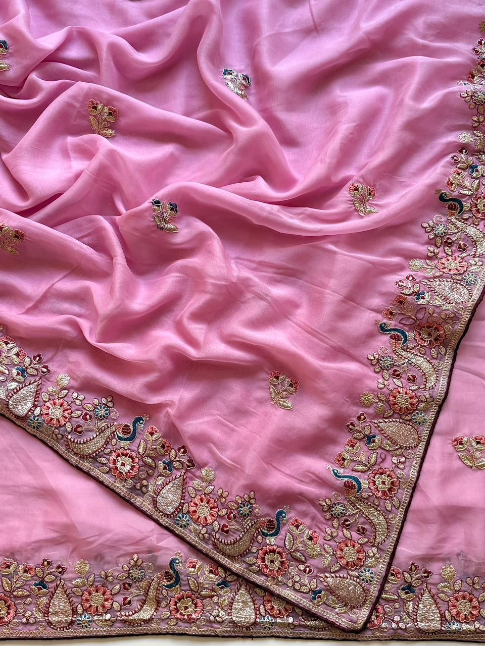 Scrupulous Festive Wear Georgette Heavy Embroidery Work Fancy Saree With Blouse Piece