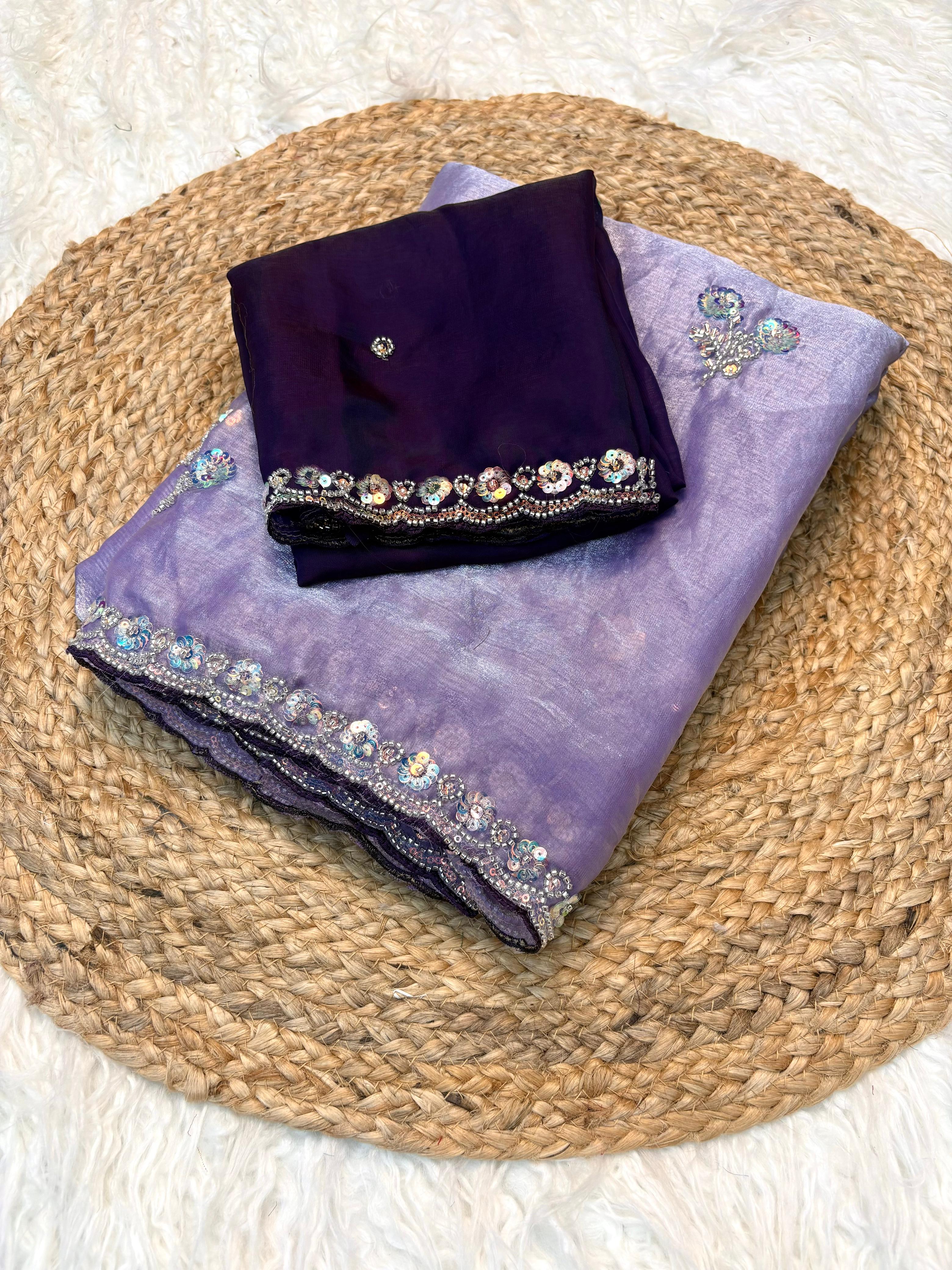 Admirable Function Wear Silk Handwork n Beads Work Designer Saree With Blissful Blouse Piece