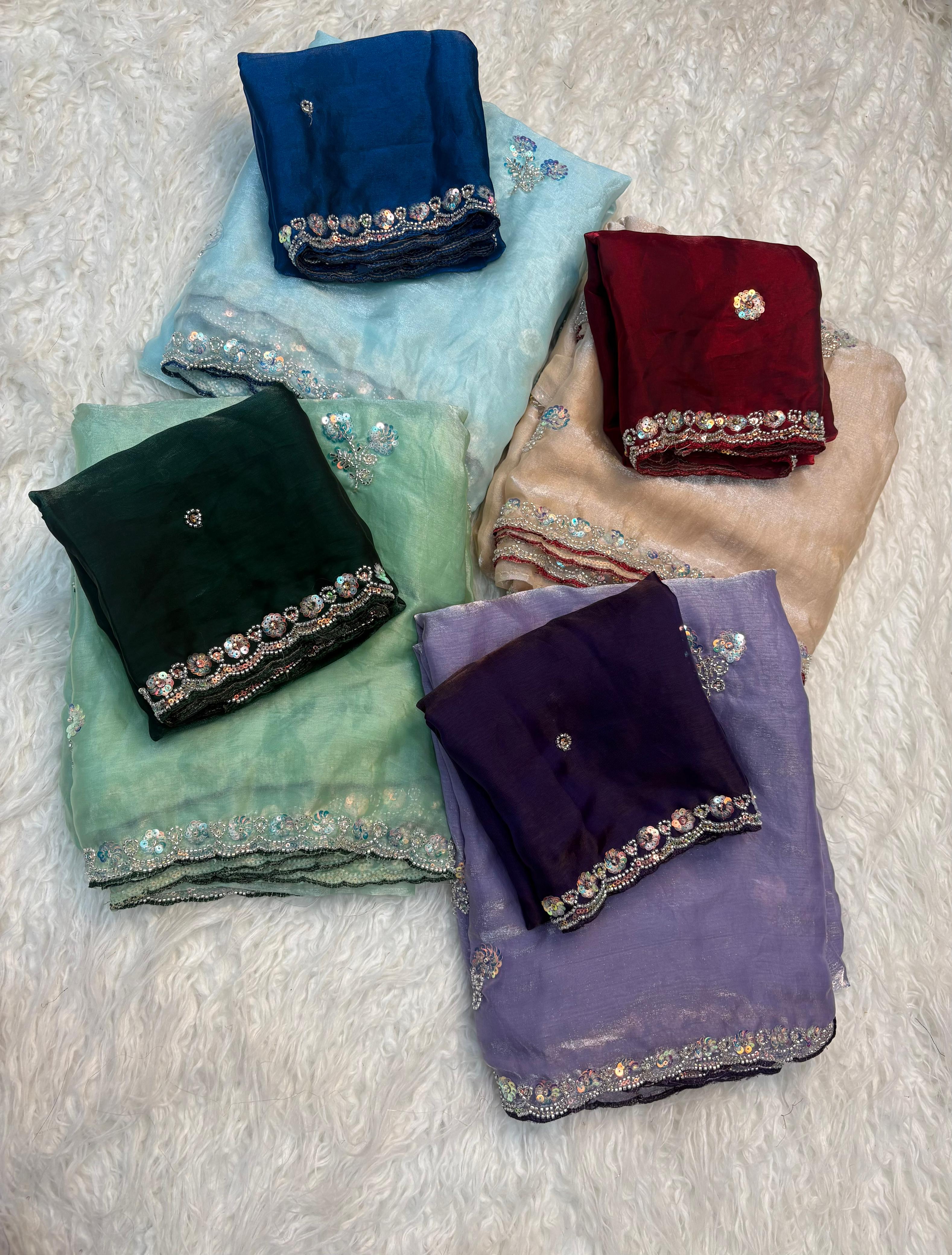 Admirable Function Wear Silk Handwork n Beads Work Designer Saree With Blissful Blouse Piece