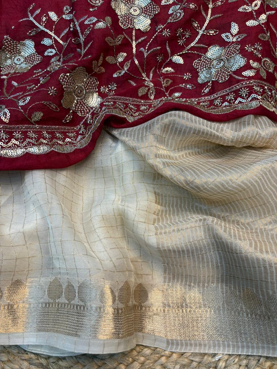 Divine Party Wear Viscose Georgette Sequence Work Blouse Designer Saree For Wedding