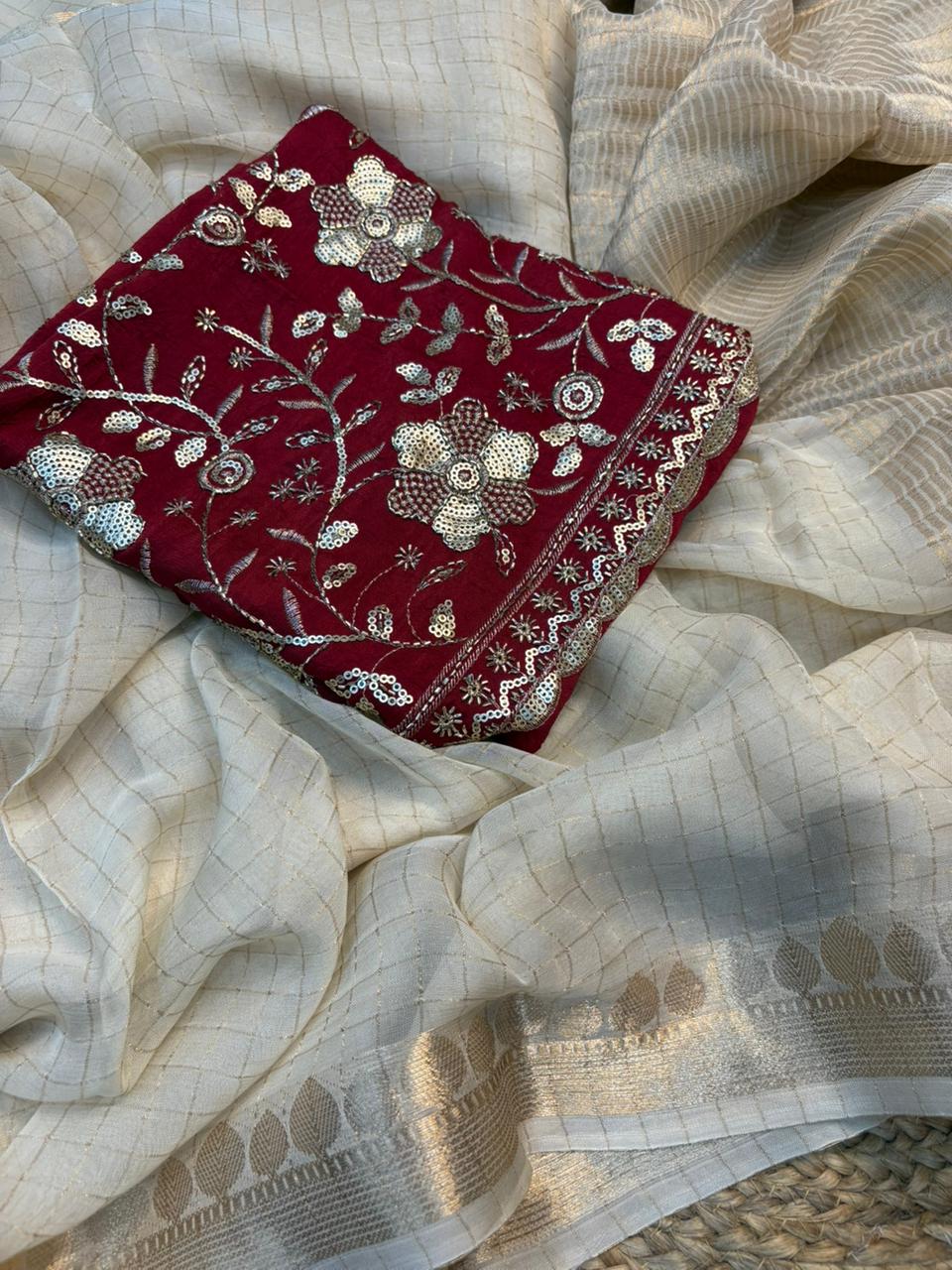 Divine Party Wear Viscose Georgette Sequence Work Blouse Designer Saree For Wedding