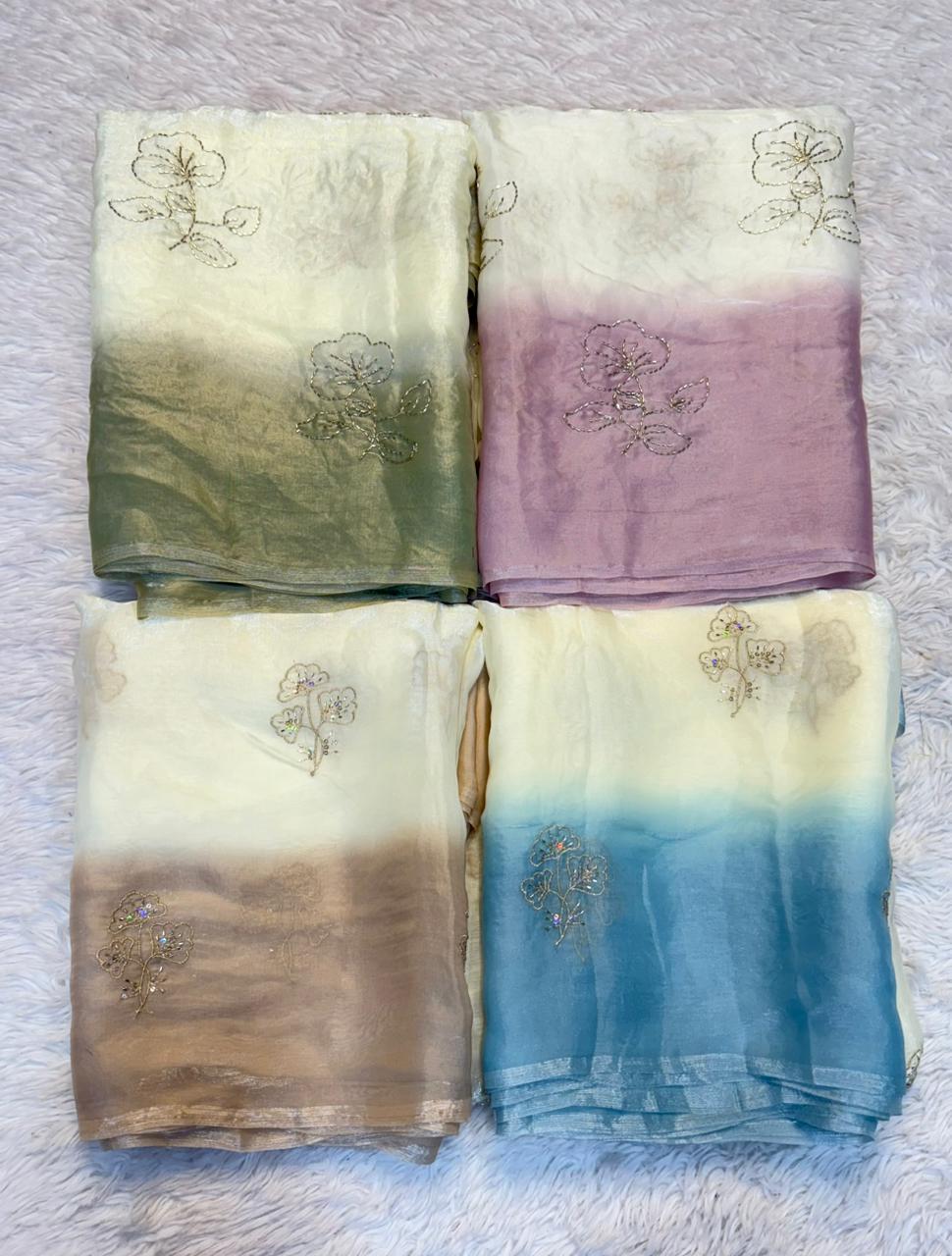Charismatic Function Wear Silk Embroidery Sequence n Beads Work Fancy Saree With Blouse Piece