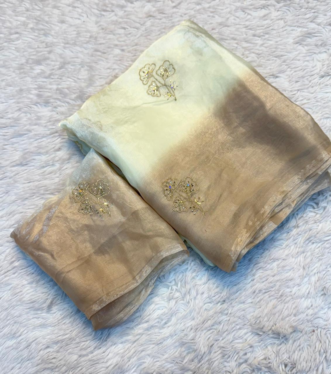 Charismatic Function Wear Silk Embroidery Sequence n Beads Work Fancy Saree With Blouse Piece