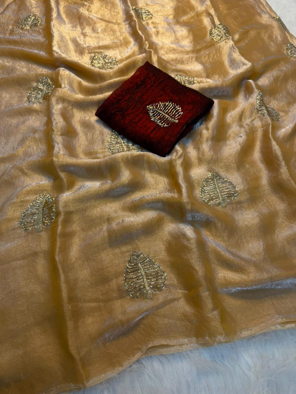 Elegant Function Wear Silk Sequence n Beads Work Fancy Saree With Blouse Piece