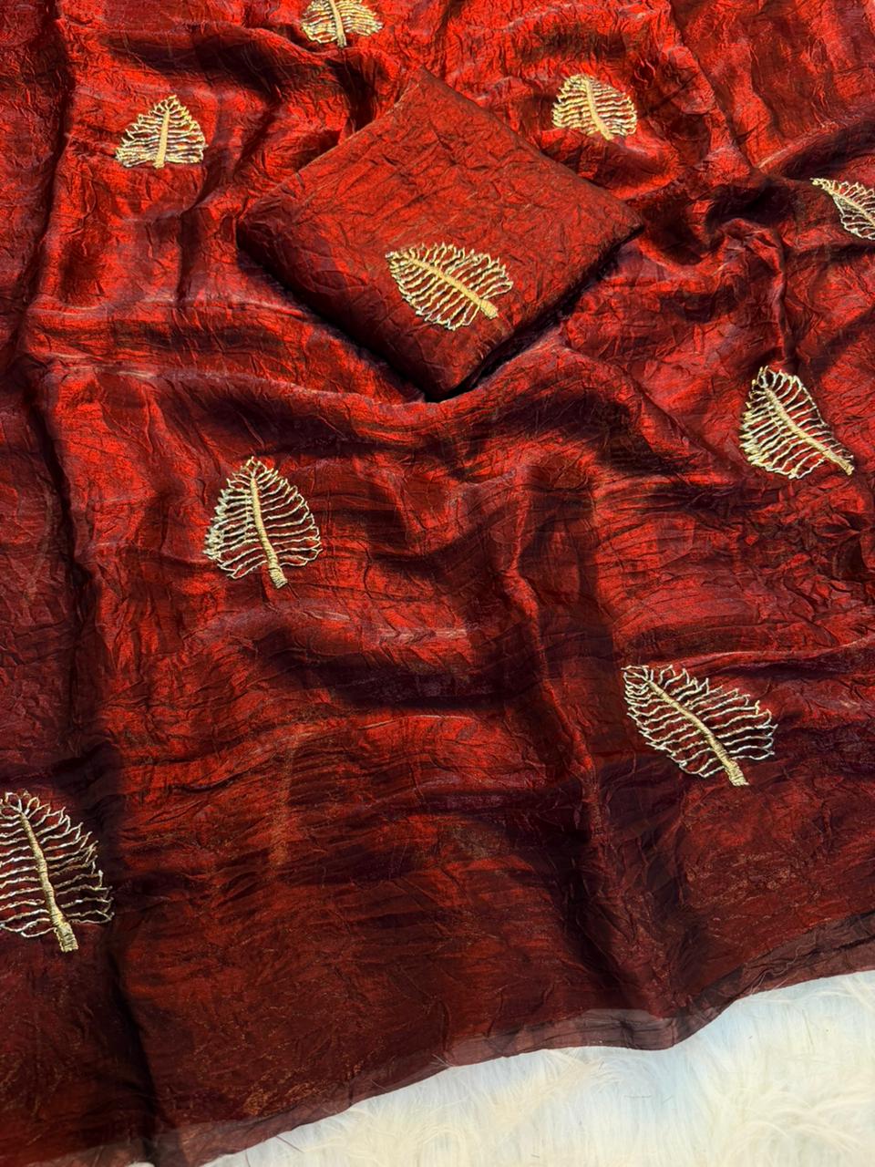 Elegant Function Wear Silk Sequence n Beads Work Fancy Saree With Blouse Piece