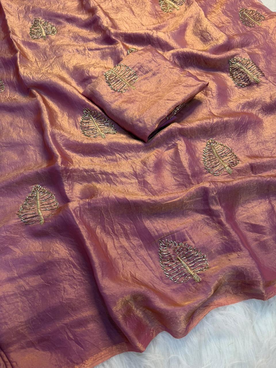 Elegant Function Wear Silk Sequence n Beads Work Fancy Saree With Blouse Piece