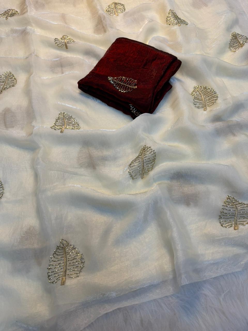 Elegant Function Wear Silk Sequence n Beads Work Fancy Saree With Blouse Piece