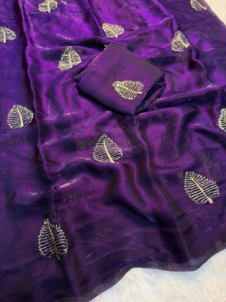 Elegant Function Wear Silk Sequence n Beads Work Fancy Saree With Blouse Piece