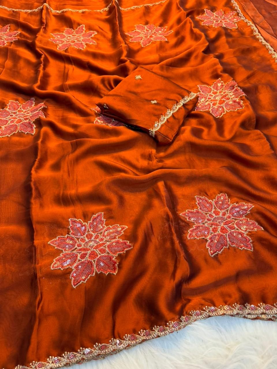 Heritage Festive Wear Soft Rangoli Silk Embroidery n Sequence Work Fancy Saree With Blissful Blouse