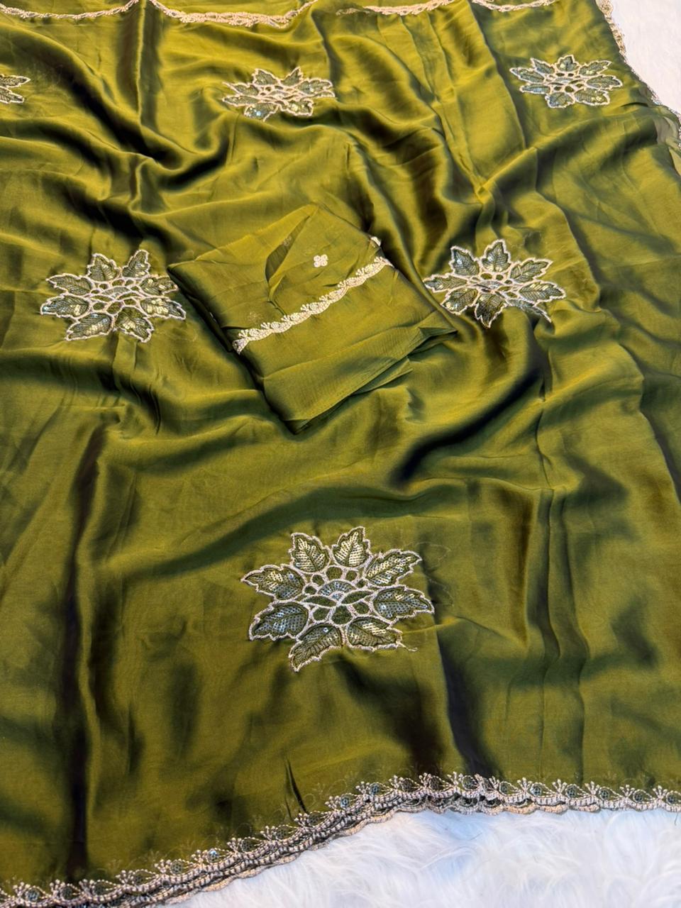 Heritage Festive Wear Soft Rangoli Silk Embroidery n Sequence Work Fancy Saree With Blissful Blouse