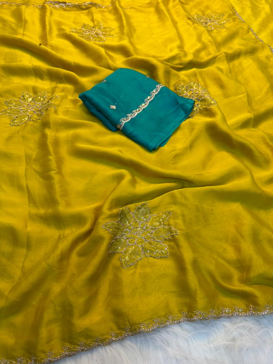 Heritage Festive Wear Soft Rangoli Silk Embroidery n Sequence Work Fancy Saree With Blissful Blouse