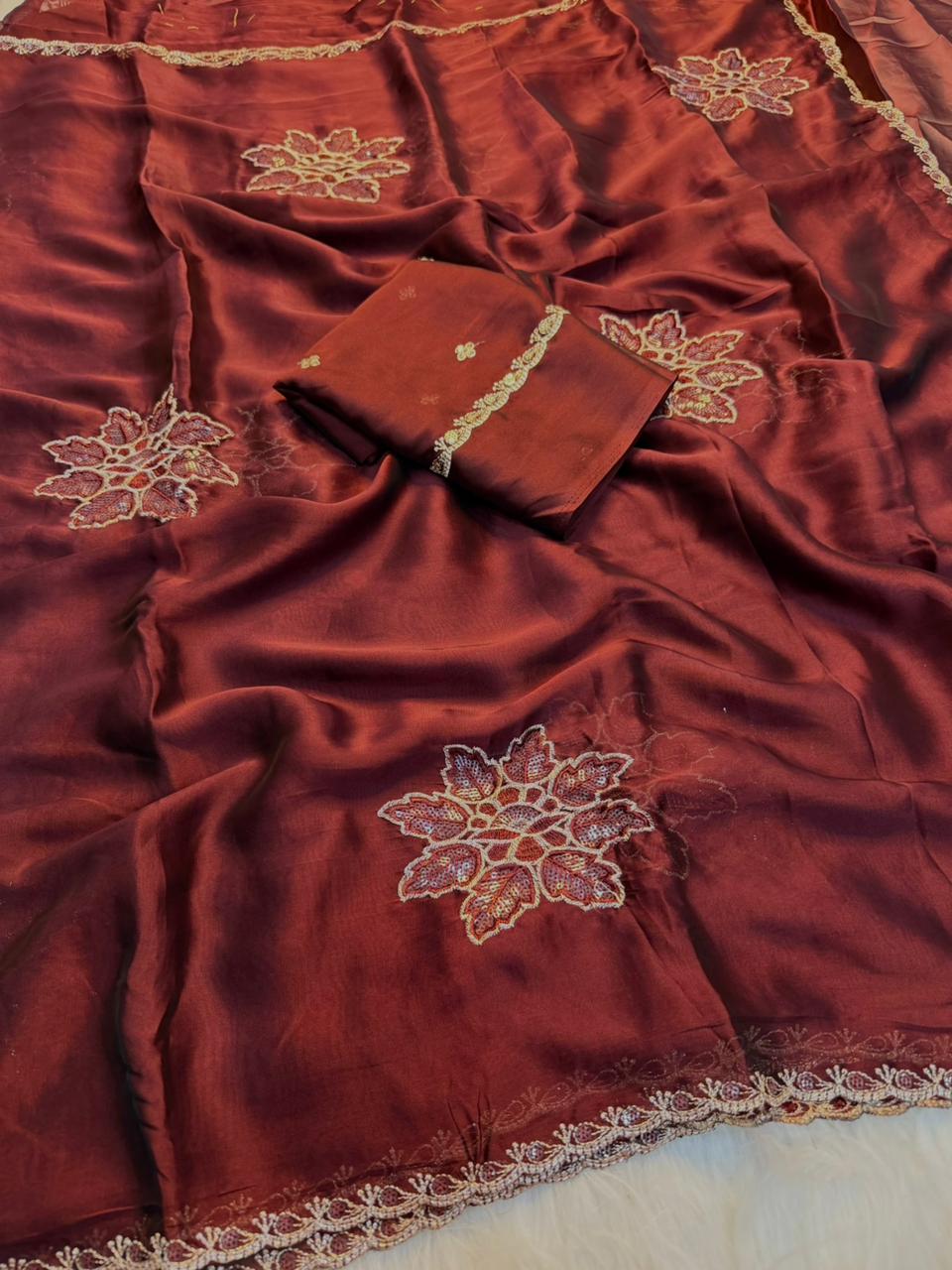 Heritage Festive Wear Soft Rangoli Silk Embroidery n Sequence Work Fancy Saree With Blissful Blouse