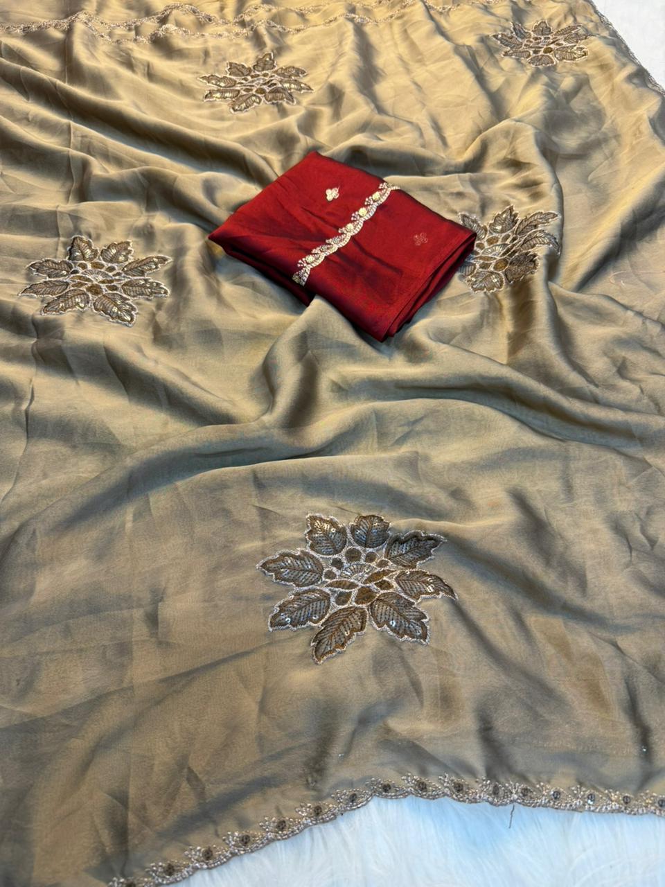 Heritage Festive Wear Soft Rangoli Silk Embroidery n Sequence Work Fancy Saree With Blissful Blouse