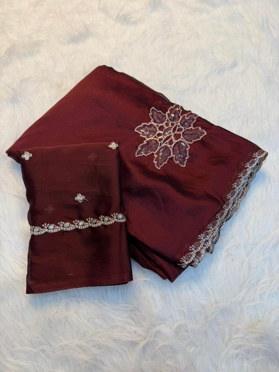 Heritage Festive Wear Soft Rangoli Silk Embroidery n Sequence Work Fancy Saree With Blissful Blouse