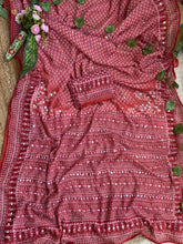 Load image into Gallery viewer, Blissful Party Wear Georgette Jacquard Zari n Mirror Work Border Fancy Saree With Blouse Piece

